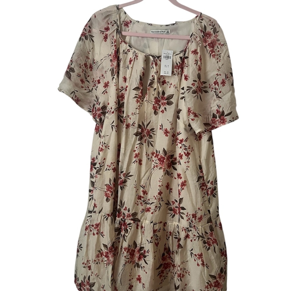 Abercrombie & Fitch Cream and Red Floral Midi Dress